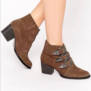 Asos Rebel Western Ankle Boots Taupe Suede